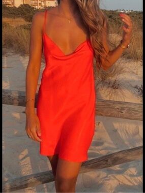 Zara Red Satin Slip Dress